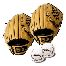 PROMORIX 棒球手套 右投用 2個 + 練習球 2個 套組, 1組, 土黃色