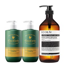 CeciCela 檸檬馬鞭草身體去角質凝膠 500ml 2入+薰衣草沐浴乳組 1000ml 2入, 1套