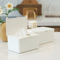 KAZT 一鍵式濕紙巾收納抽取盒, 白色, 2個