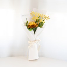 아스파시아 조화 플리 플라워 한 송이 꽃다발 + 메시지 토퍼 + 용돈 봉투 세트 + 쇼핑백, 골드카네이션(꽃다발), 1개