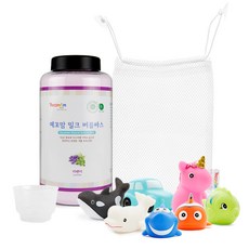 Yecomam 泡泡沐浴粉 850g 薰衣草香+LED沐浴玩具 7款 隨機出貨+收納網袋 S號, 1組