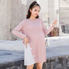 임산부 출산외출복 사이드 버클 긴팔 원피스
