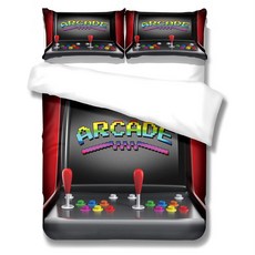 遊戲機印花被套+枕套 2入, 混合顏色