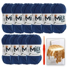 Knitt 牛奶紗線 x 10入 + 蕾絲用鉤針 5/0號 + 主題圖案毯子織圖套組, 28 牛仔色, 1套