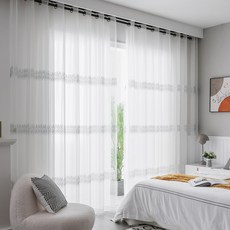 GINNA SONG 閃亮雞眼秘密窗簾 2片 + 花朵夾 2個, 白色(窗簾)