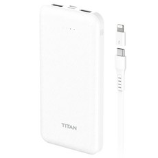 타이탄 듀얼 파워 보조배터리 10000mAh + C타입 케이블 + 8핀 젠더, 화이트, KM-PB10C8