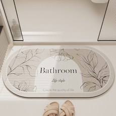 마이데일리 북유럽 타원형 레터링 발매트, 베이지 플라워