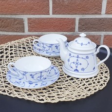 CHAMORE 印度藍原味布里茶具 2 件, 茶壺 0.4L + 茶杯 2p + 杯墊 2p + 盤子 19cm + 2 線架, 1組