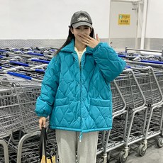 피어니스트 여성용 루즈핏 카라넥 퀼팅 점퍼