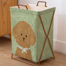 Cutie Puppy 布料提把可折疊洗衣籃, 棕色貴賓犬