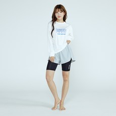 솔레일 여성용 루즈핏 서피 긴팔 + 레이어드 쇼츠 래쉬가드 세트