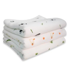 BabyBoom 雙面竹纖維浴巾 3件組, 碗豆款+松鼠款+熊貓款, 1入