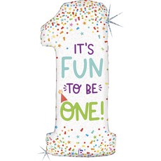 GRABO BALLOONS 週歲 Fun to One 鋁箔氣球, 白色, 1個