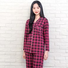 이라인 커플용 타이디 체크 카라 잠옷 상하 세트