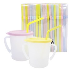 AGAFURA 2種魔法吸管杯300ml + 200p專用吸管套裝, 黃色(吸管杯)、淺粉紅色(吸管杯), 1組