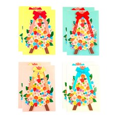 常設花環卡片 4 x 2p, 紅絲帶1，紅絲帶2，黃絲帶，藍絲帶, 1組