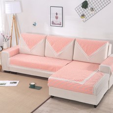 I Love Home 格紋蕾絲沙發套, 橘色