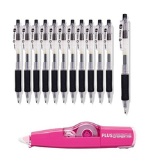 DONG-A Q-Knock系列中性筆 0.5mm12入+Plus修正帶 WH-635 隨機出貨, 黑色的, 1套