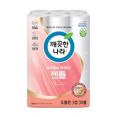 깨끗한나라 3겹 천연펄프 자극없는 젠틀 화장지 27m, 30롤, 1개