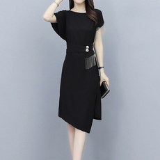 아뗄릭 라운드넥 럭셔리 포인트 수술 옆트임 반팔 미디 원피스 13864 빅사이즈 포함