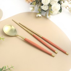 Bogen 韓國製 Levian 金色餐具組, 湯匙 + 筷子, 1套, 胡蘿蔔色
