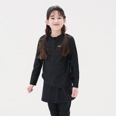 BAYJ 女童用防曬泳衣基本款拉鍊上衣 + 裙式內搭褲套裝