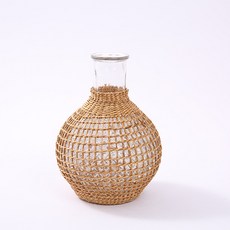 瑪西金盞花居家裝飾水球藤編玻璃花瓶, A款