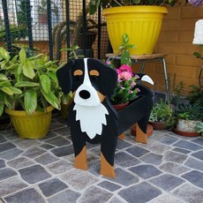 Leobins 庭園花圃裝飾擺件 薩摩耶犬花盆, 混合色, 1個