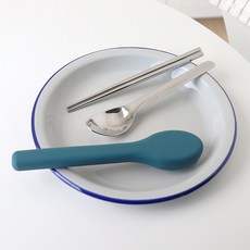 Bloom at home 素色便當餐具組, 湯匙 + 筷子 + 餐具盒, 煙燻藍, 1套