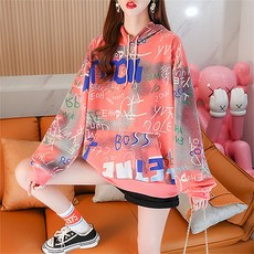 보스 유니크 낙서 패턴 루즈핏 임산부 후드티