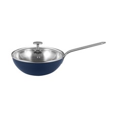 EDELKOCHEN 電磁爐適用Vola系列5層316不鏽鋼陶瓷塗層單柄炒鍋+玻璃鍋蓋 藍色 300VLWCOI241, 1入, 24cm