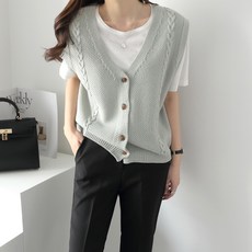 JENIT 女款彈性排釦麻花針織背心 j350