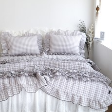格紋荷葉邊泡泡紗涼被, 灰色格紋