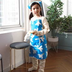 bebe chouette 孩童鴿子圖案防水圍裙+頭巾+繩釦 2入