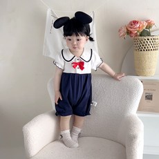베베니즈 유아용 레드타이 셔링 카라 반팔 우주복