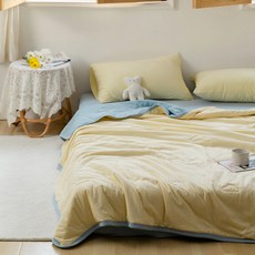 心形絎縫純棉被, 黃色 藍色