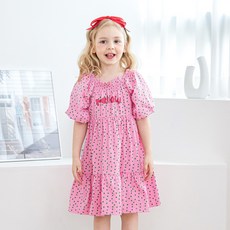 MARI N MORI 女童透氣甜美圓點縮褶連身裙