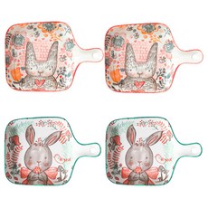 윌리브 동물캐릭터 도자기 손잡이 접시 2종 세트, 레드, 민트, 2세트