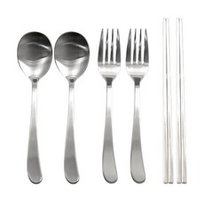 Willive 韓國製 304不鏽鋼 Gaio 兒童餐具組, 湯匙 2入 + 叉子 2入 + 筷子 2雙, 銀色, 1套