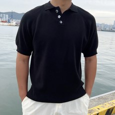 머시따 남성용 카라 3버튼 머슬핏 니트 반팔 티셔츠