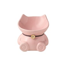carno 貓咪造型架高式陶瓷寵物飼料碗, 1個, 粉色的