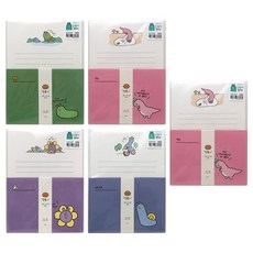 핑크풋 달룡이 편지지 5p 세트, pink, green, blue, purple, 랜덤발송, 1세트