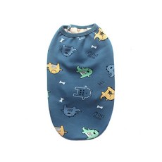 寵物圖案無袖背心室內服, 藍色