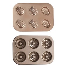 6格不沾造型烤盤模具+6格不沾甜甜圈造型烤盤模具, 1組