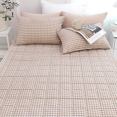 Beau Monde 韓國製造柔軟水洗鬆緊帶餅乾格紋床墊, 餅乾格紋基本棕色