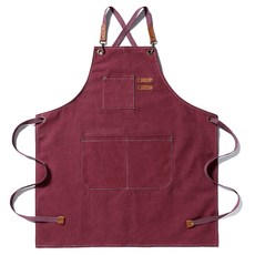 몽오브 가죽 포인트 심플 캔버스 앞치마, 와인, 1개