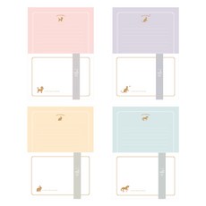 TOCTOC 鍍金動物剪影圖案印花信紙 4入+信封組 2入, 信紙(粉底貴賓狗款+橘底兔子款+薄荷綠底獨角獸款+紫底貓咪款)+信封(象牙白), 1組