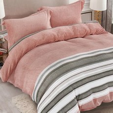 Prawear 巴麗維亞 法蘭絨雙人床包被套組-漫格粉, 柔軟舒適親膚, 1入