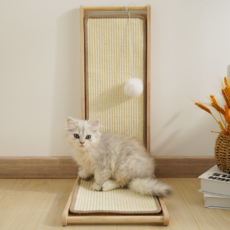 칠시 L자형 수직 각도 조절 접이식 스크래쳐 + 장난감 볼, 우드색, 1세트