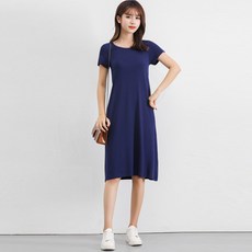 yangnor 女款莫代爾棉飄逸中長版連身裙, 海軍迷笛